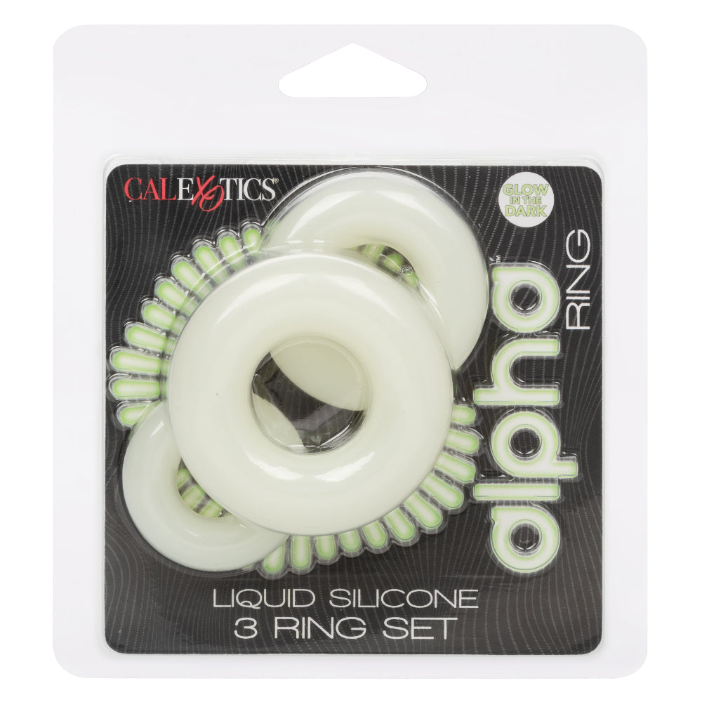 Alpha Glow-In-The-Dark Liquid Silicone 3 Ring Set in White with Multiple Sizes Secondary image