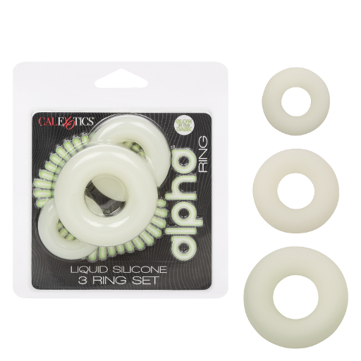 Alpha Glow-In-The-Dark Liquid Silicone 3 Ring Set in White with Multiple Sizes > Cock Ring > Sets Main image