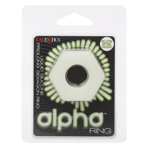 Alpha Glow-In-The-Dark Liquid Silicone Prolong Sexagon Ring White Medium COCK RINGS