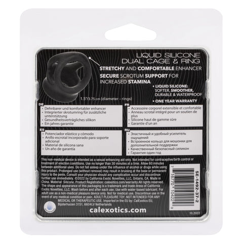 Alpha Liquid Silicone Dual Cage and Ring Black Stretchy Enhancer Cock Ring