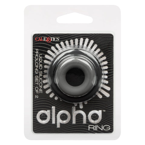 Alpha Liquid Silicone Prolong Set of 2 Stretchy Comfortable Rings in Black, Small 0.75” and Large 1” Diameter COCK RING Set