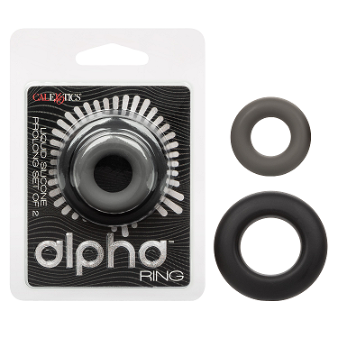 Alpha Liquid Silicone Prolong Set of 2 Stretchy Comfortable Rings in Black, Small 0.75” and Large 1” Diameter > Cock Ring > Sets Main image
