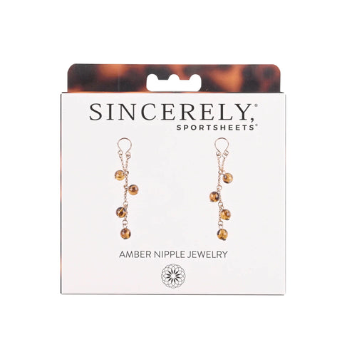 Amber Adjustable Gold-Plated Nipple Jewelry with Tortoiseshell Beads Body Jewelry (Non Piercing)