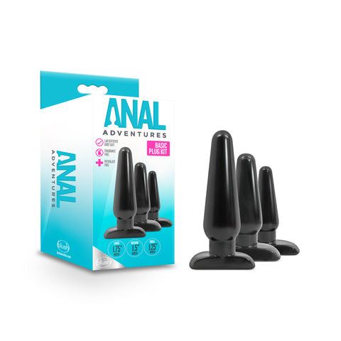 Anal Adventures 3 Pc Basic Plug Kit Black > Anal Range > Butt Plug Kits