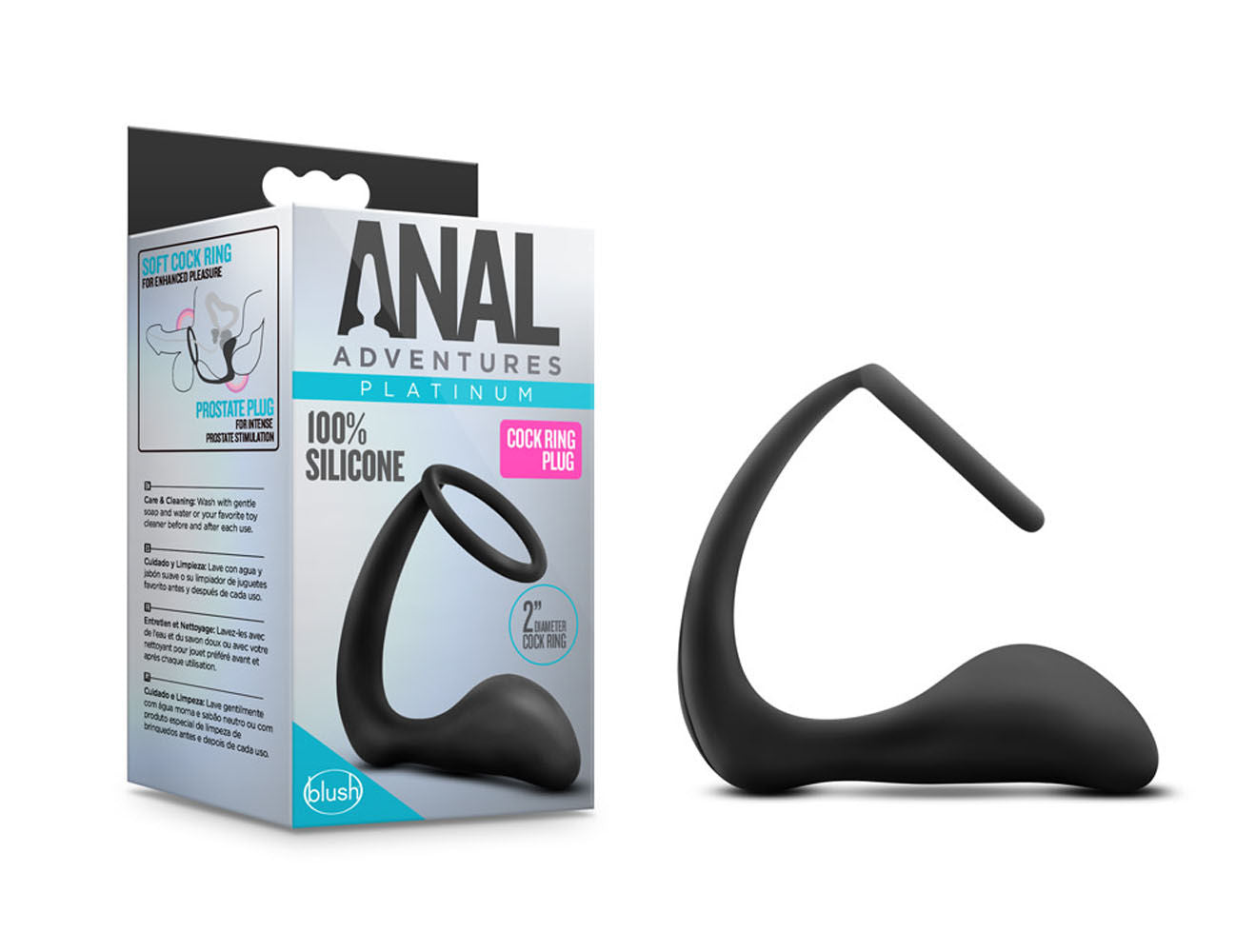 Blush Anal Adventures Platinum Silicone Cock Ring Plug Anatomical Design Male Toy Secondary image