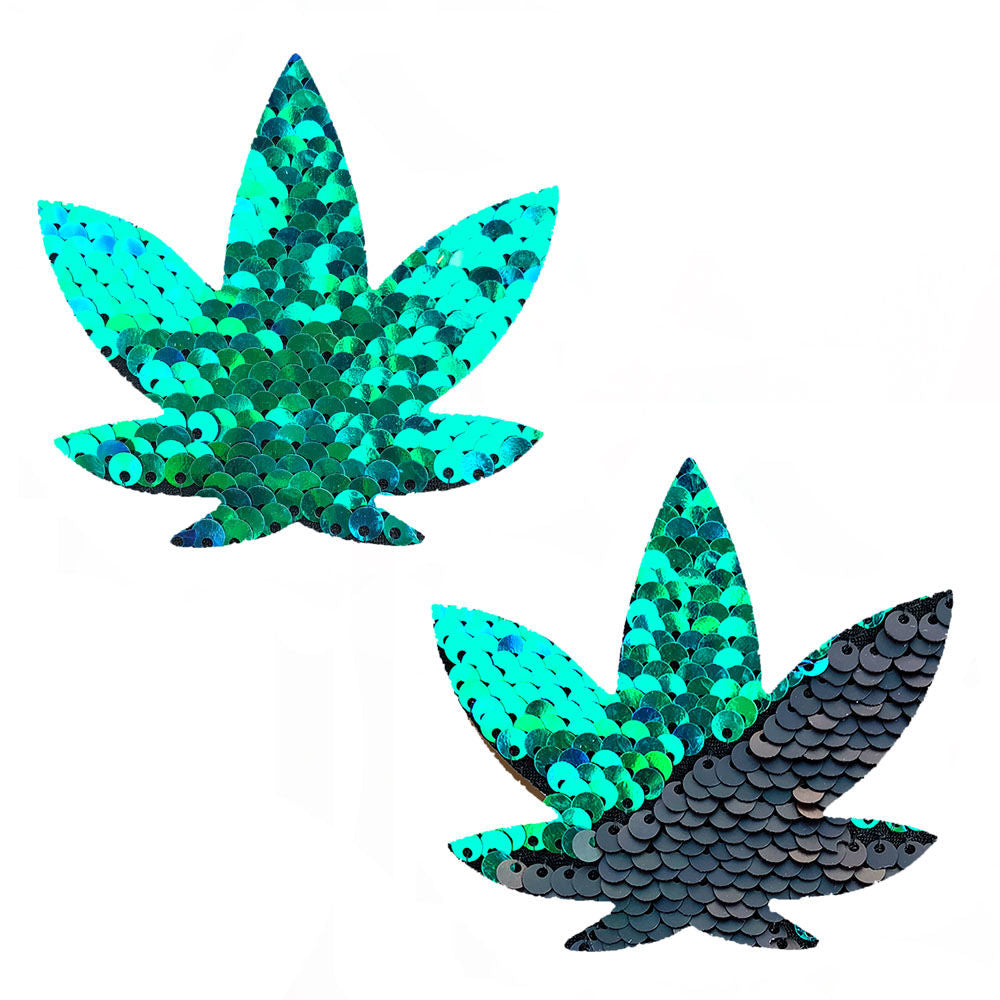 Ariel Green to Black Flip Sequin Weed Leaf Pasties – Fashion Pasties > Clothes > Pasties