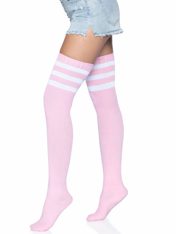 Athletic Ribbed Thigh High Socks in Light Pink One Size Hosiery