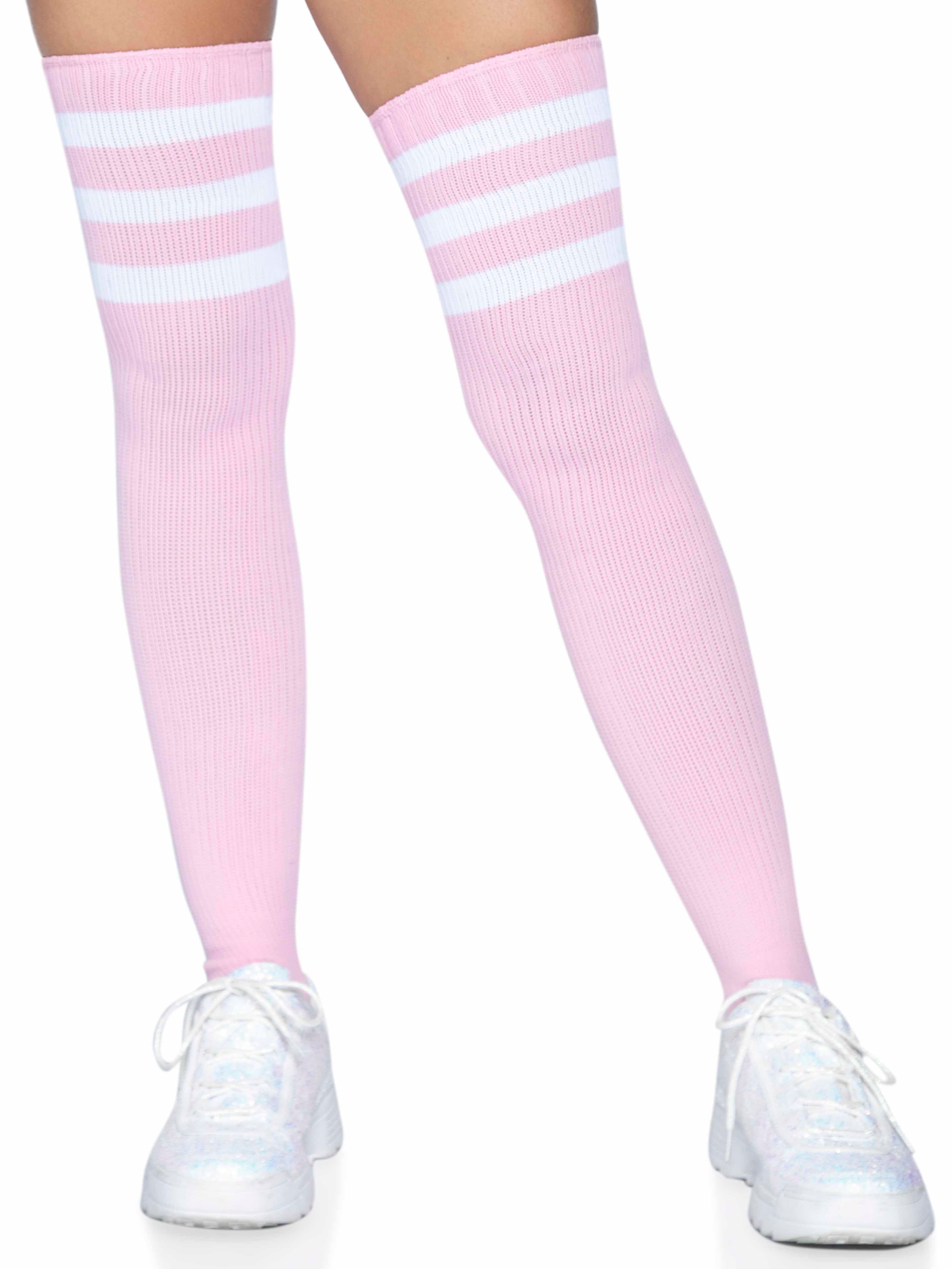 Athletic Ribbed Thigh High Socks in Light Pink One Size Hosiery