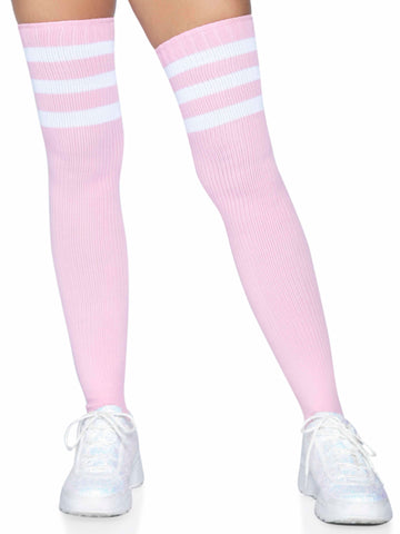 Athletic Ribbed Thigh High Socks in Light Pink One Size Hosiery