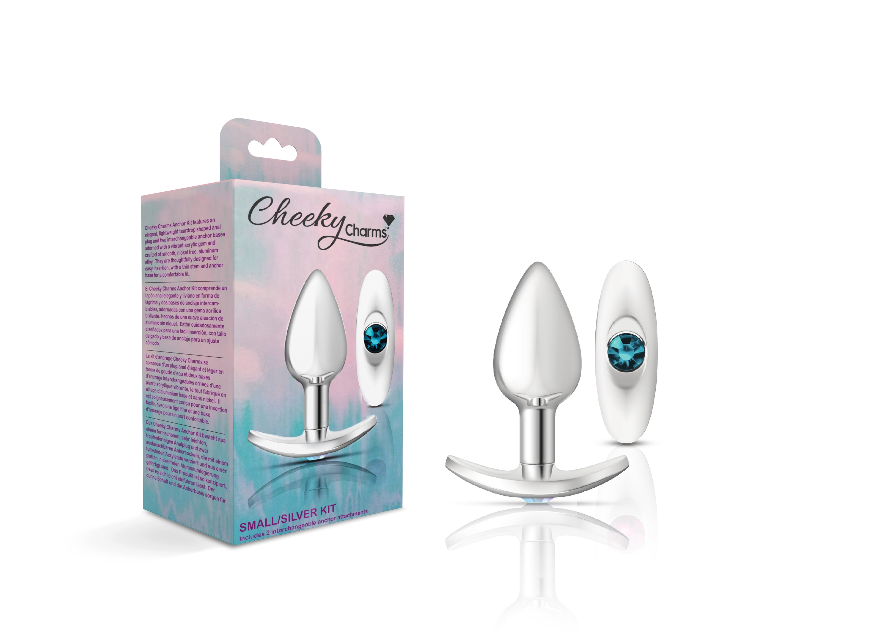 Cheeky Charms Silver Anchor Butt Plug with Clear and Teal Jewel Kit > Anal Range > Butt Plug Kits
