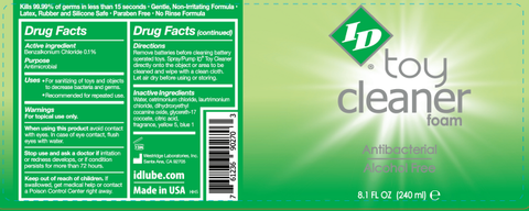 ID Lubricants Toy Cleaner Foam 8.1 Oz Alcohol Free Spray Adult Toy Cleaner