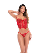 Sequin Bustier And Thong – Adjustable Strap Lingerie Set Red S M > Clothes > Lingerie Sets