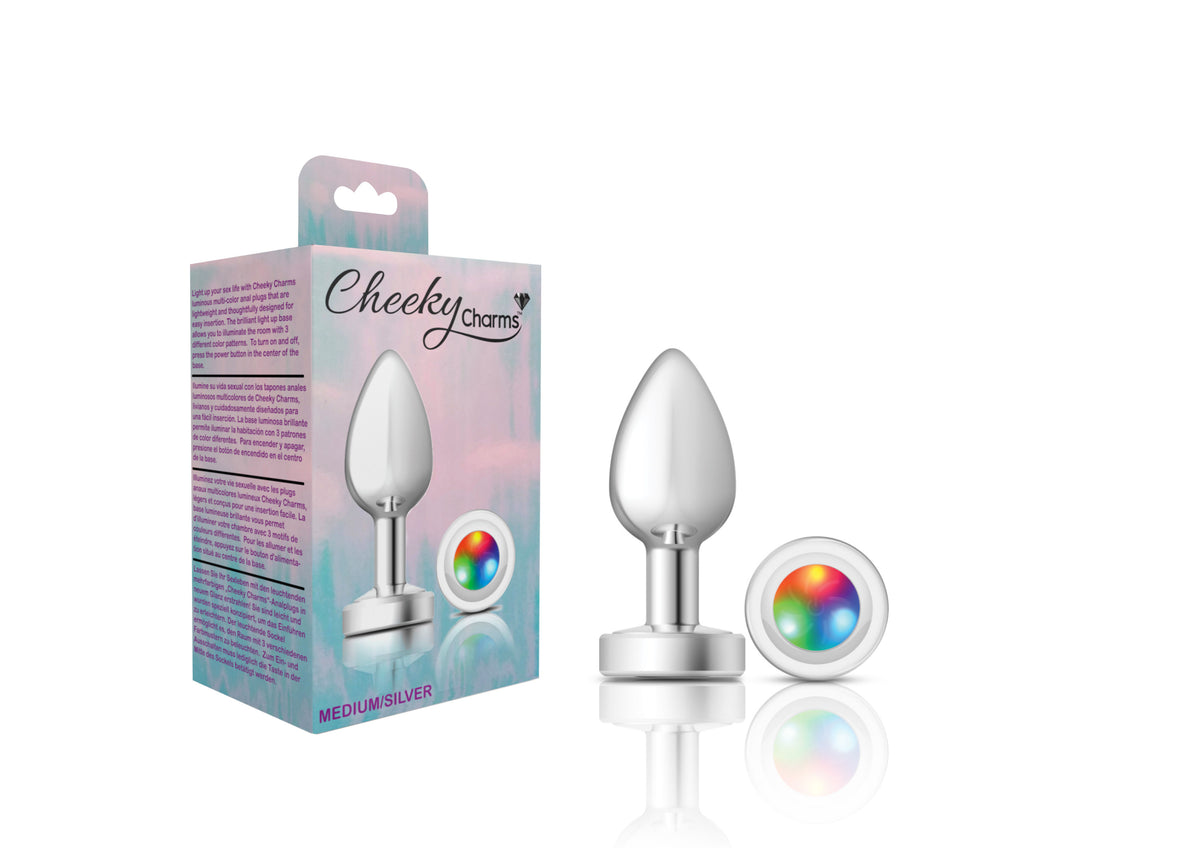 Light Up Silver Metal Anal Plug Medium with Multi-Color Glow Multi Butt Plugs