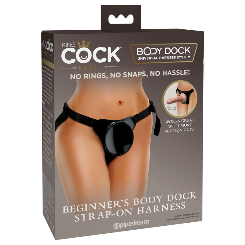 King Cock Elite Beginner's Body Dock Strap-On Harness Adjustable Size Black Harnesses & Strap-Ons