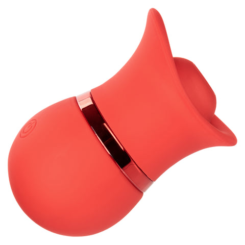 French Kiss Suck and Play Interchangeable Set Red Silicone Mini Massager with 12 Vibration and Suction Functions Suction Stimulator