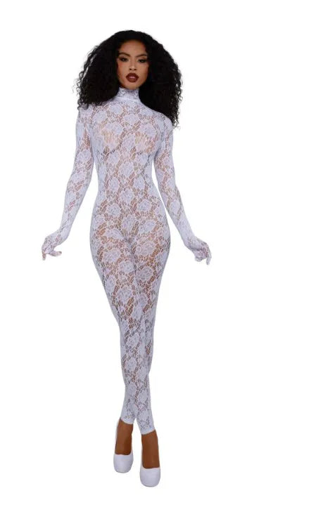 Gloved Bodystocking Dmnd – Nylon Spandex Bodystocking White One Size > Clothes > Bodies and Playsuits