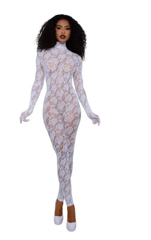 Gloved Bodystocking Dmnd – Nylon Spandex Bodystocking White One Size > Clothes > Bodies and Playsuits