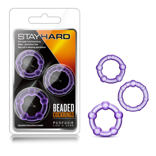 Stay Hard Beaded Cockrings Set of 3 Sizes for Enhanced Performance Purple COCK RING Set