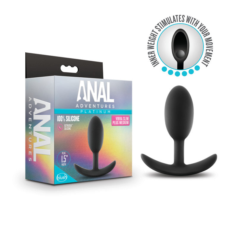 Anal Adventures Platinum Silicone Vibra Slim Plug Medium Black Butt Plugs - Vibrating