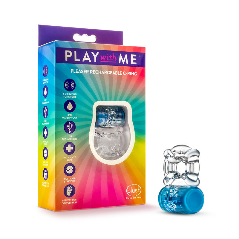 Play With Me Pleaser Rechargeable C Ring Blue Blue Cock Rings Vibrating