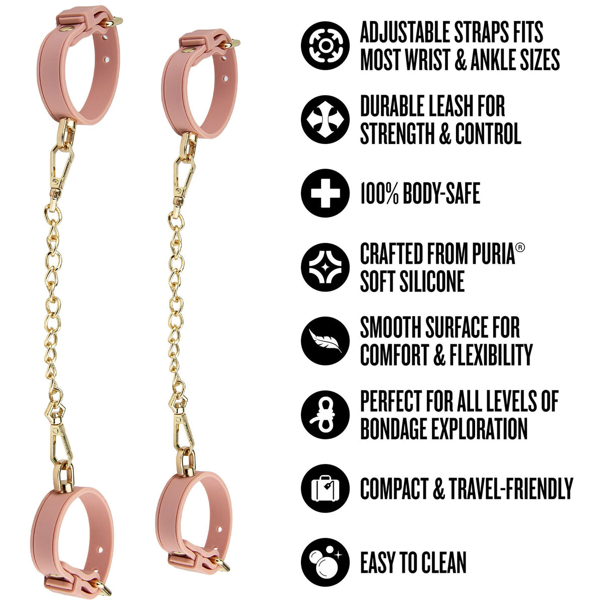 Temptasia Ardor Wrist and Ankle Restraints – Body-Safe Silicone Restraint Set - Soft Pink > Bondage Gear > Restraints