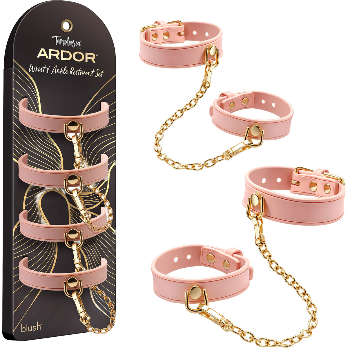 Temptasia Ardor Wrist and Ankle Restraints – Body-Safe Silicone Restraint Set - Soft Pink > Bondage Gear > Restraints