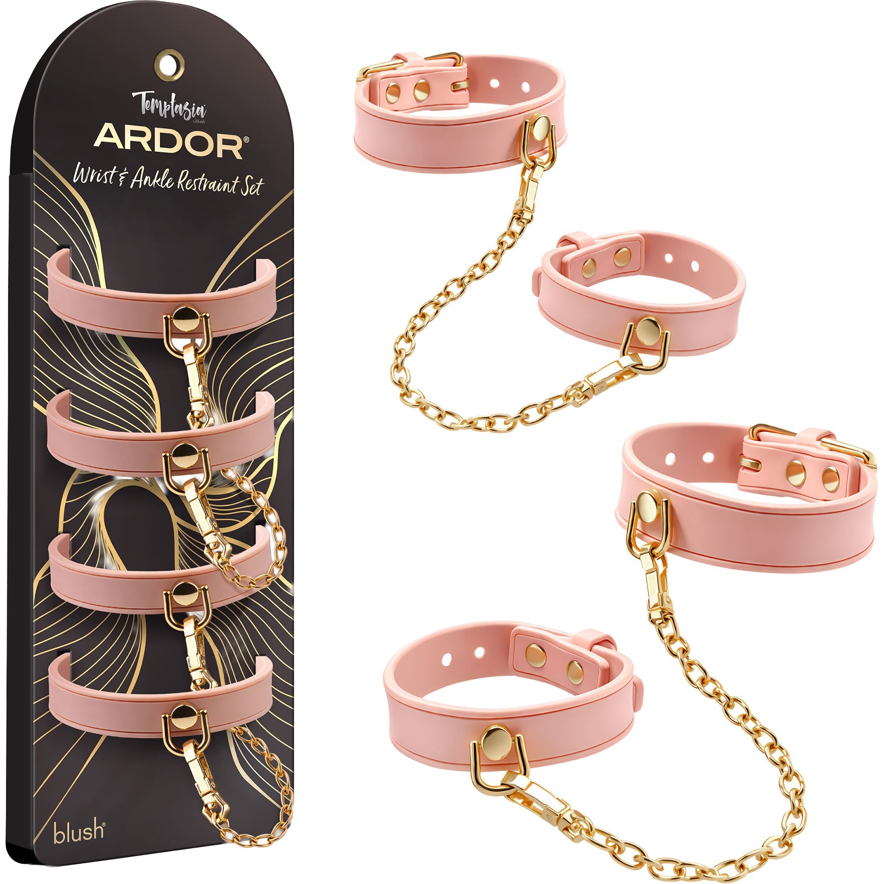 Temptasia Ardor Wrist and Ankle Restraints – Body-Safe Silicone Restraint Set - Soft Pink > Bondage Gear > Restraints