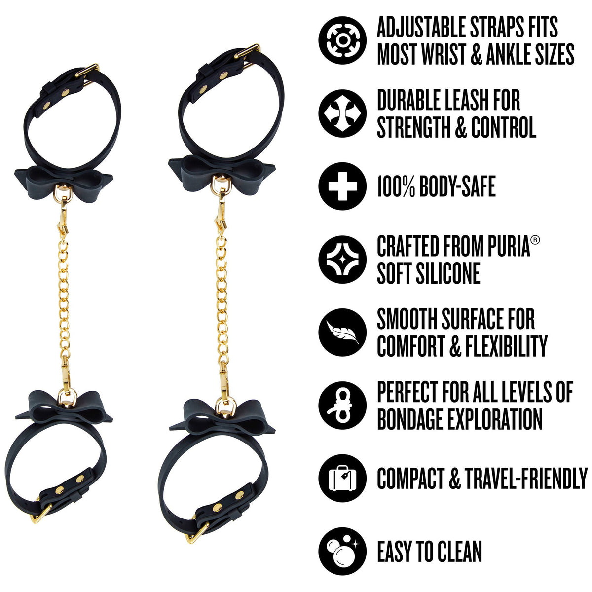 Temptasia Ardor Wrist and Ankle Restraints with Bowtiew Detail – Body-Safe Silicone Restraint Set > Bondage Gear > Restraints
