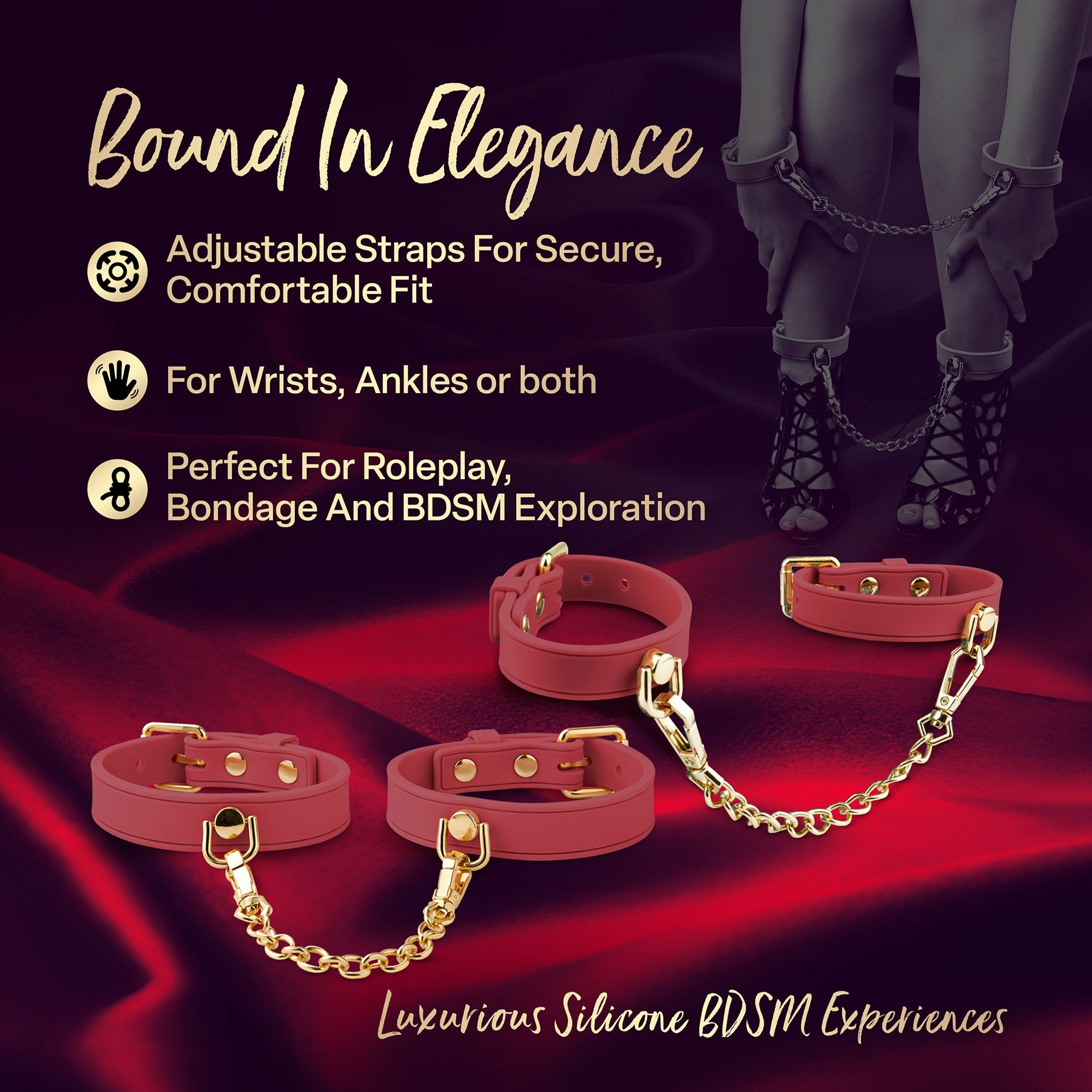 Temptasia Ardor – Silicone Wrist and Ankle Restraints Set - Red Secondary image