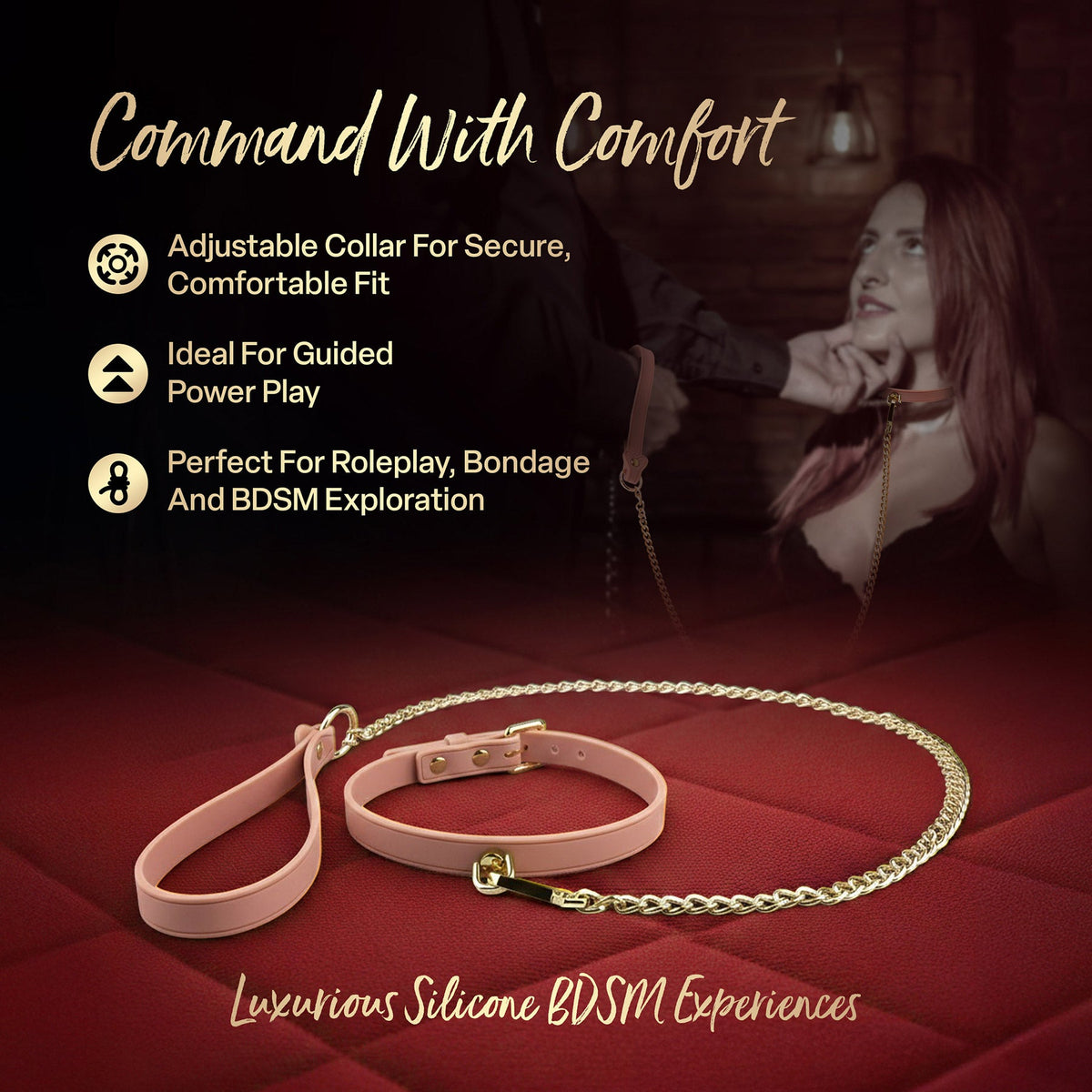 Temptasia Ardor – Adjustable Silicone Collar and Leash Set - Soft Pink and Gold > Bondage Gear > Collars & Leashes