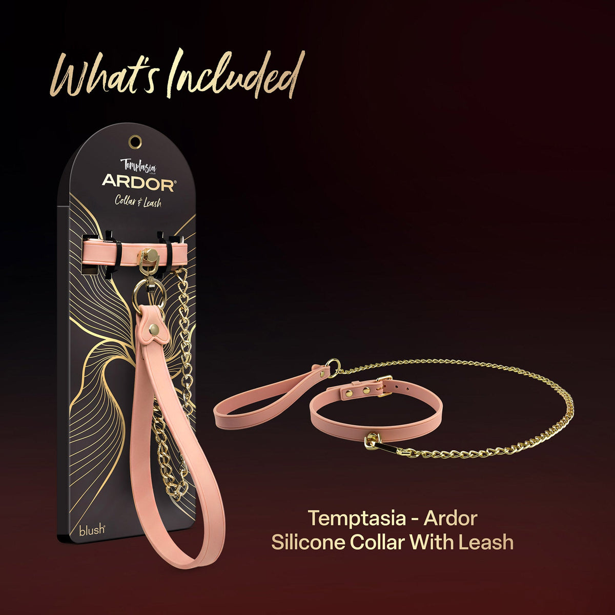 Temptasia Ardor – Adjustable Silicone Collar and Leash Set - Soft Pink and Gold > Bondage Gear > Collars & Leashes