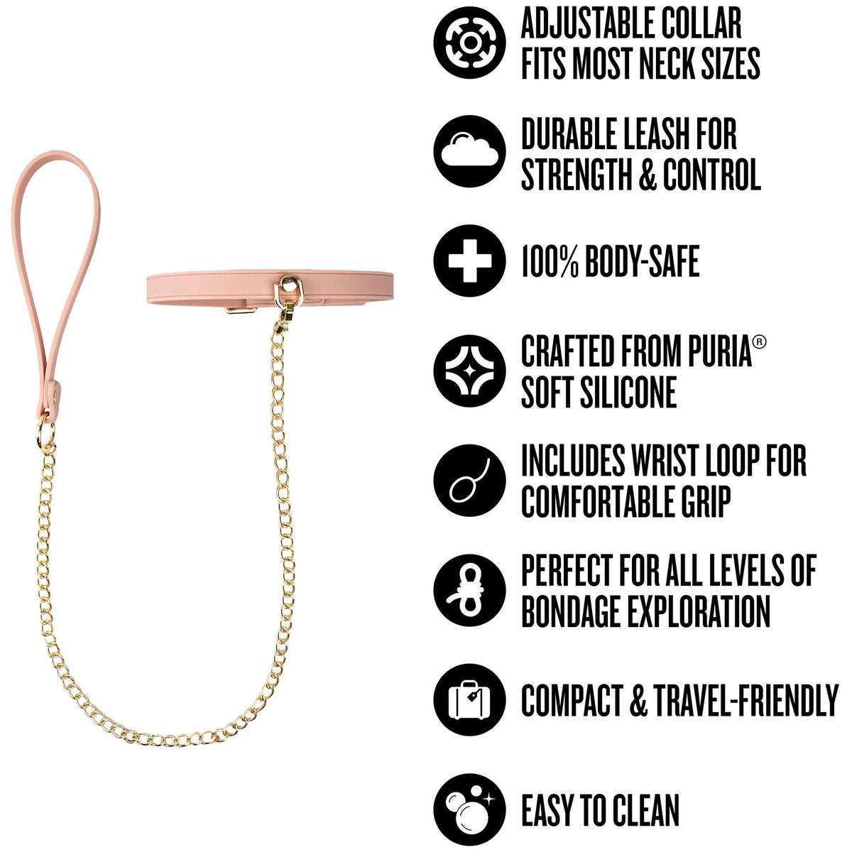 Temptasia Ardor – Adjustable Silicone Collar and Leash Set - Soft Pink and Gold > Bondage Gear > Collars & Leashes