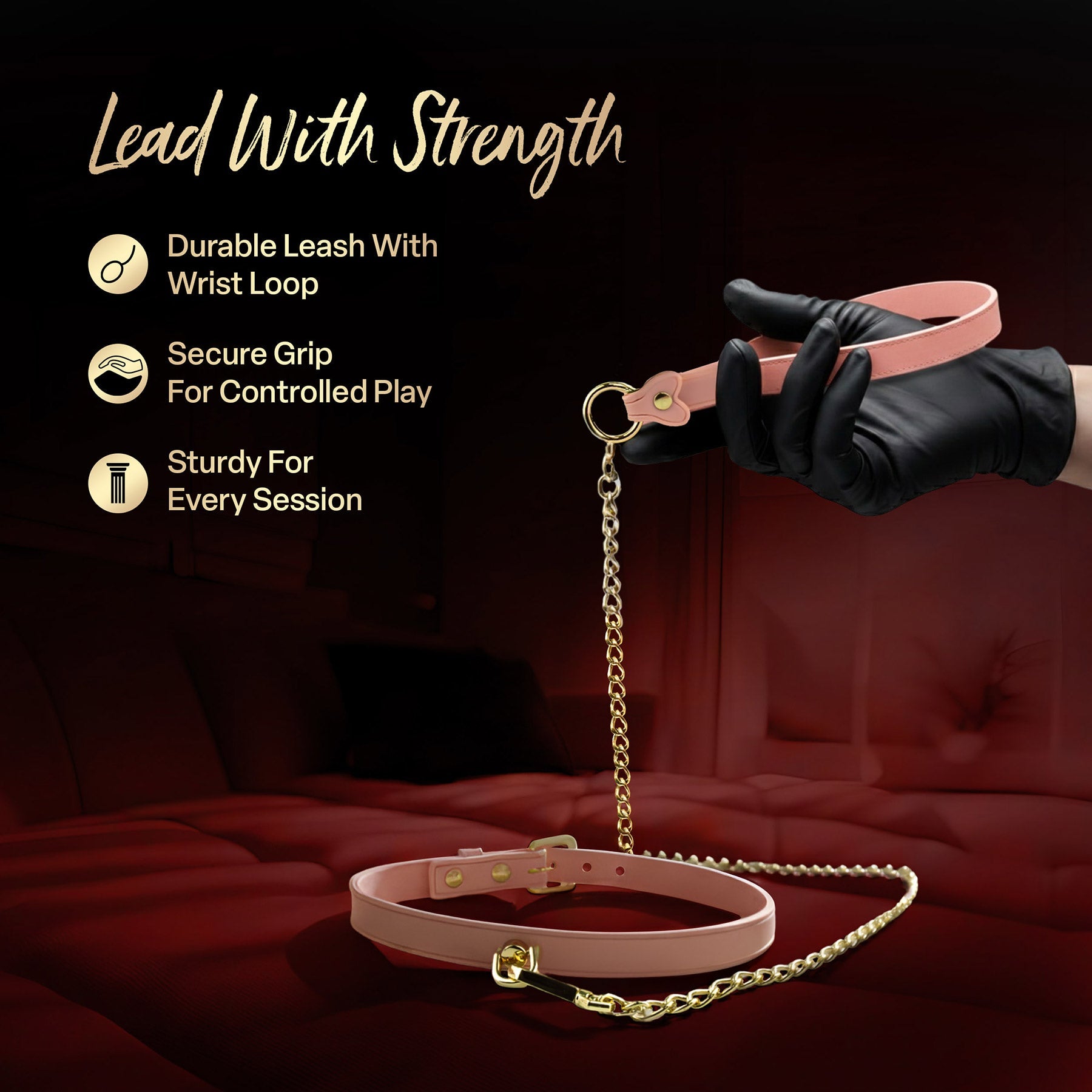 Temptasia Ardor – Adjustable Silicone Collar and Leash Set - Soft Pink and Gold Secondary image