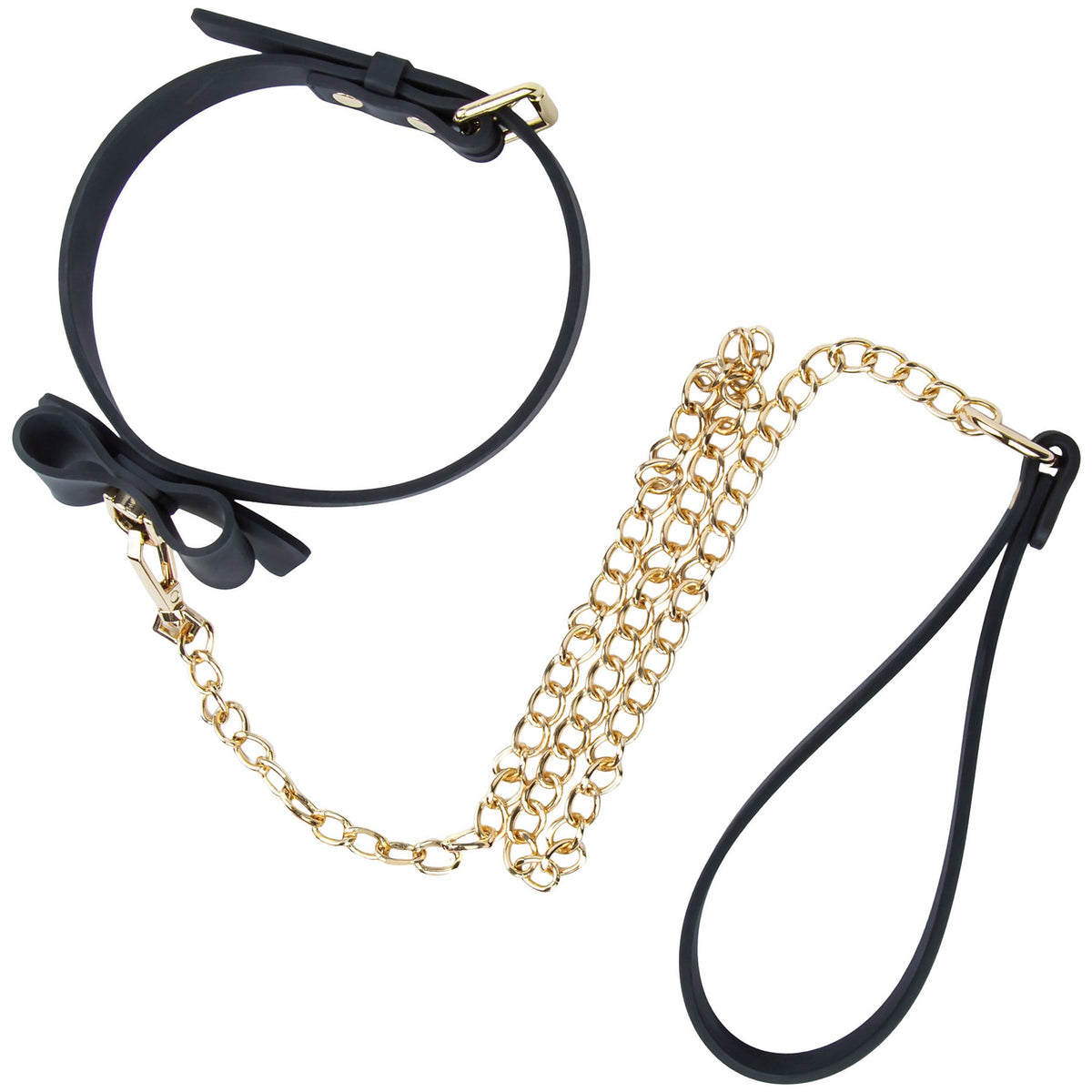 Temptasia Ardor – Adjustable Silicone Collar and Leash Set - Black and Gold with Bowtie Detail > Bondage Gear > Collars & Leashes