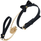 Temptasia Ardor – Adjustable Silicone Collar and Leash Set - Black and Gold with Bowtie Detail > Bondage Gear > Collars & Leashes