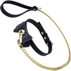 Temptasia Ardor – Adjustable Silicone Collar and Leash Set - Black and Gold with Bowtie Detail > Bondage Gear > Collars & Leashes