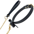 Temptasia Ardor – Adjustable Silicone Collar and Leash Set - Black and Gold with Bowtie Detail > Bondage Gear > Collars & Leashes