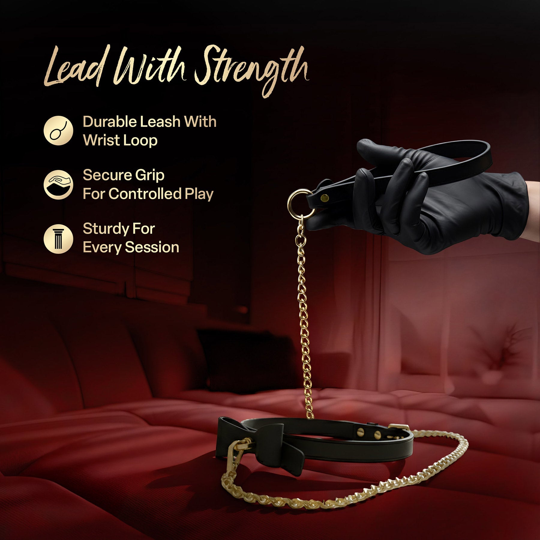 Temptasia Ardor – Adjustable Silicone Collar and Leash Set - Black and Gold with Bowtie Detail Secondary image