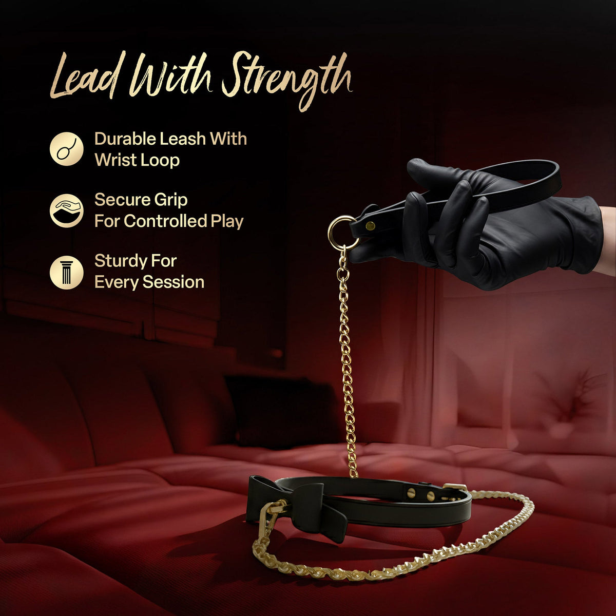 Temptasia Ardor – Adjustable Silicone Collar and Leash Set - Black and Gold with Bowtie Detail > Bondage Gear > Collars & Leashes