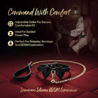 Temptasia Ardor – Adjustable Silicone Collar and Leash Set - Black and Gold with Bowtie Detail > Bondage Gear > Collars & Leashes