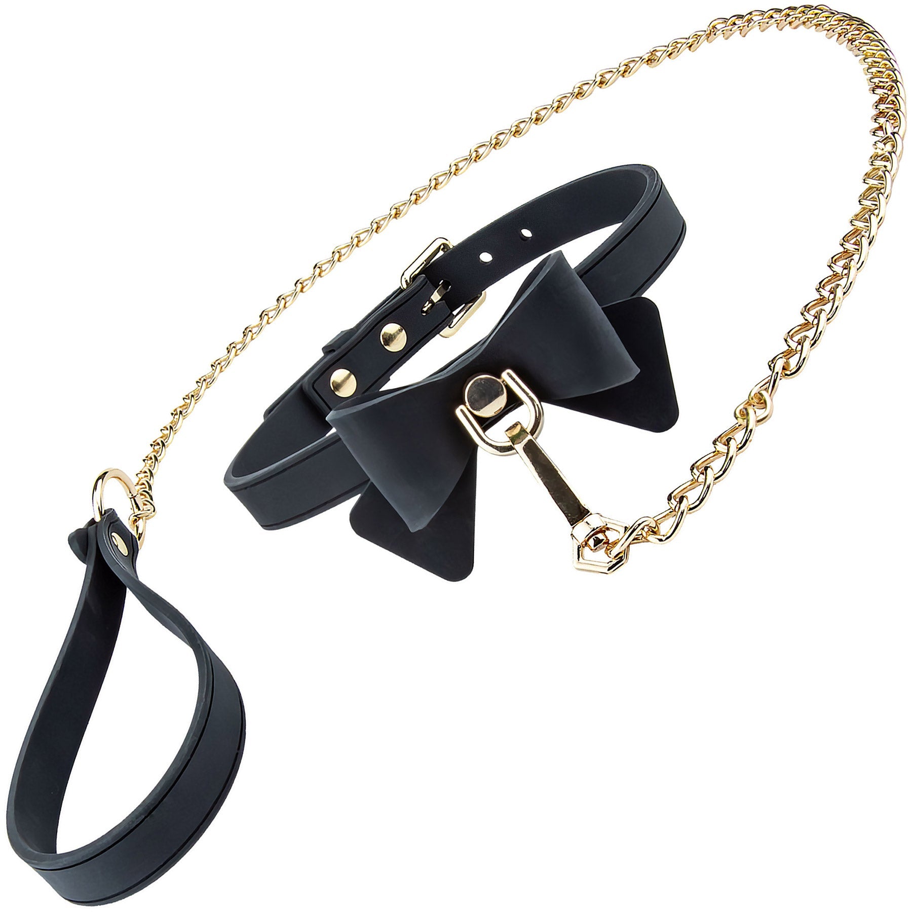 Temptasia Ardor – Adjustable Silicone Collar and Leash Set - Black and Gold with Bowtie Detail > Bondage Gear > Collars & Leashes Main image