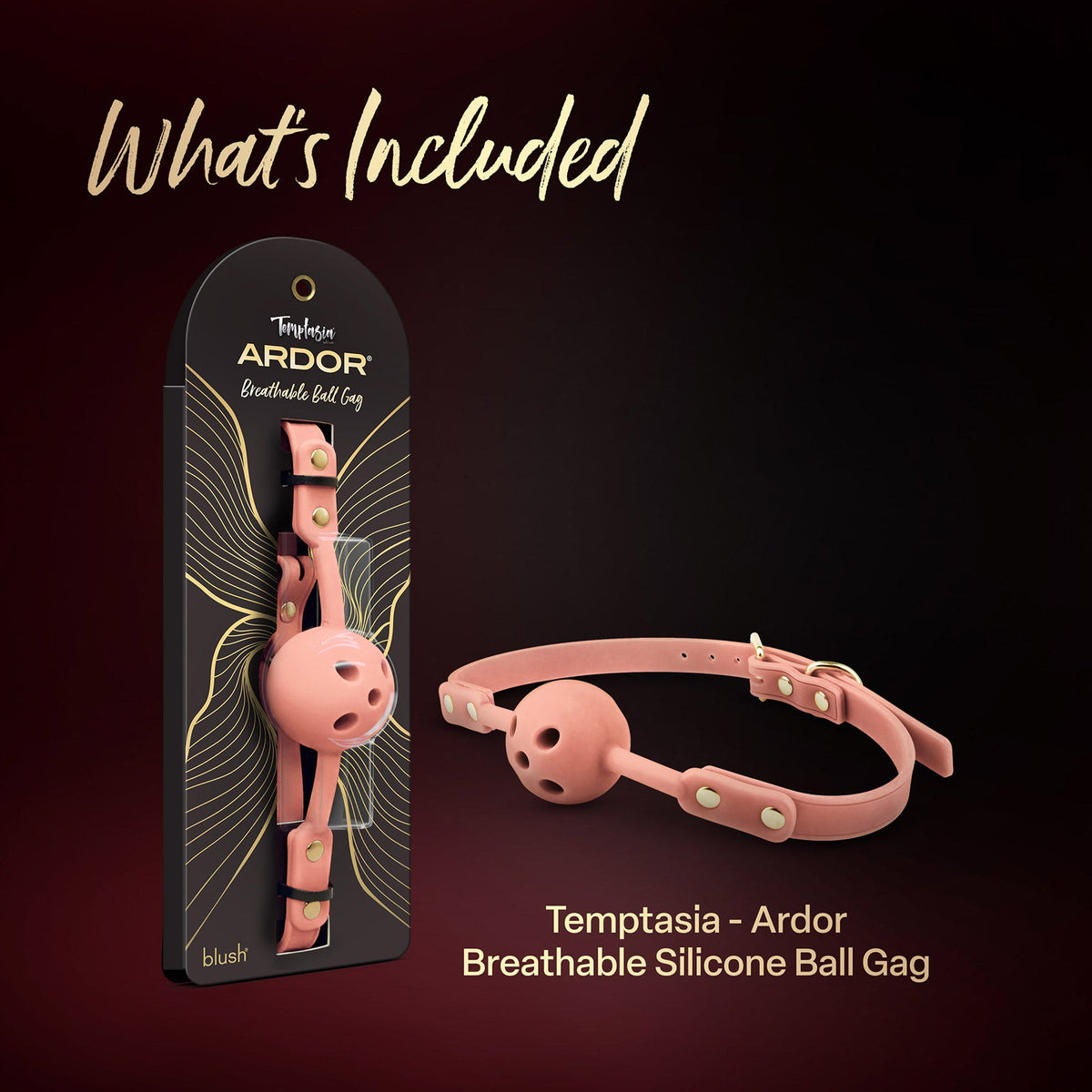 Temptasia Ardor – Breathable Silicone Ball Gag with Adjustable Strap - Pink > Bondage Gear > Gags and Bits