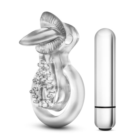 Stay Hard 10 Function Vibrating Tongue Ring Clear 2.5 Inch COCK RINGS Sling