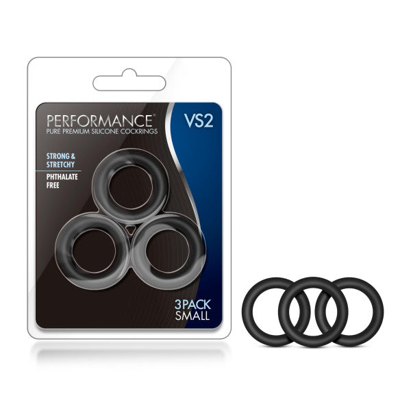Performance VS2 Pure Premium Silicone Small Cock Rings Set of 3 Black COCK RING Set
