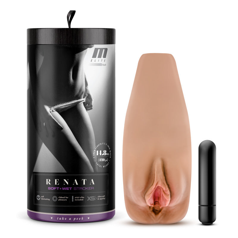 M Elite Soft and Wet Renata Vibrating Vagina Stroker Tan Strokers - Auto
