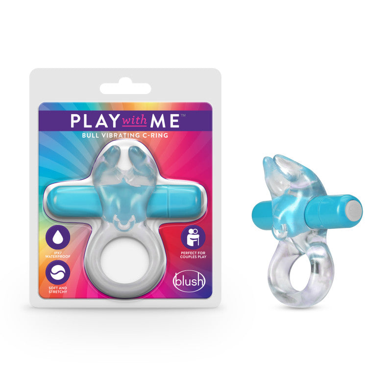 Play With Me Bull Vibrating Cock Ring Blue for Pleasure Blue Cock Rings Vibrating