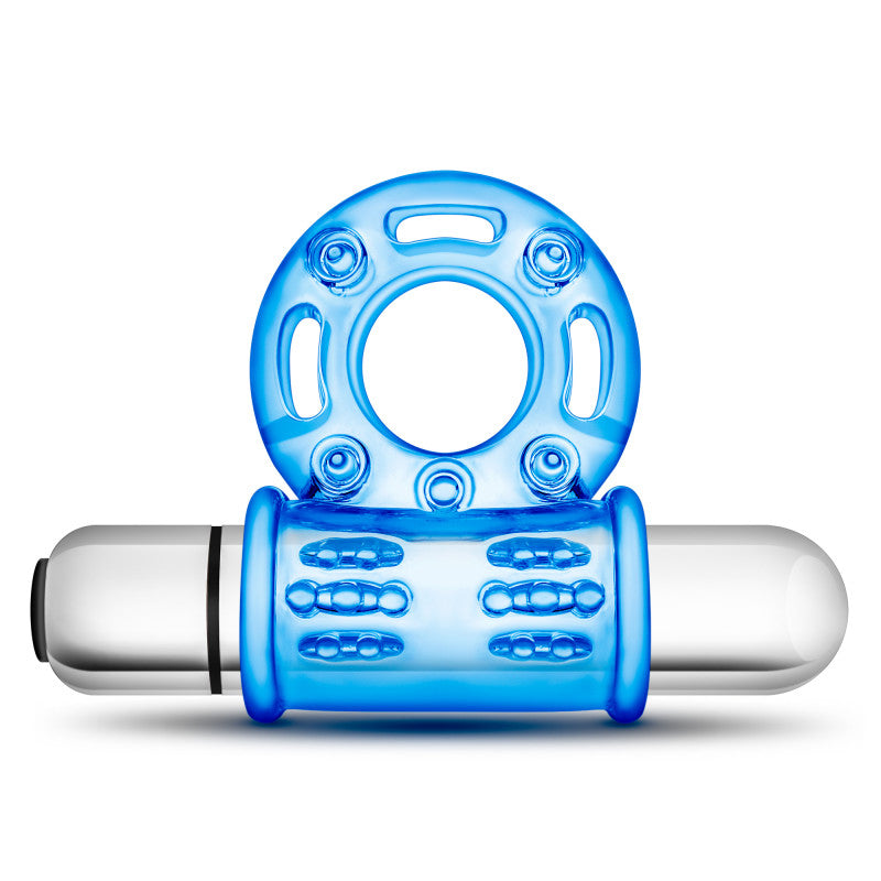 Stay Hard 10 Function Vibrating Bull Ring Blue Cock Rings Vibrating