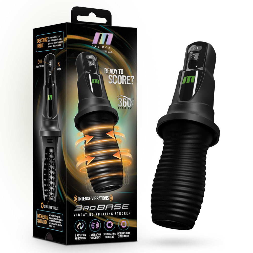 M For Men 3rd Base Oral Stroker Black Ergonomic Handle 1500 1 > Sex Toys For Men > Masturbators > Vibrating