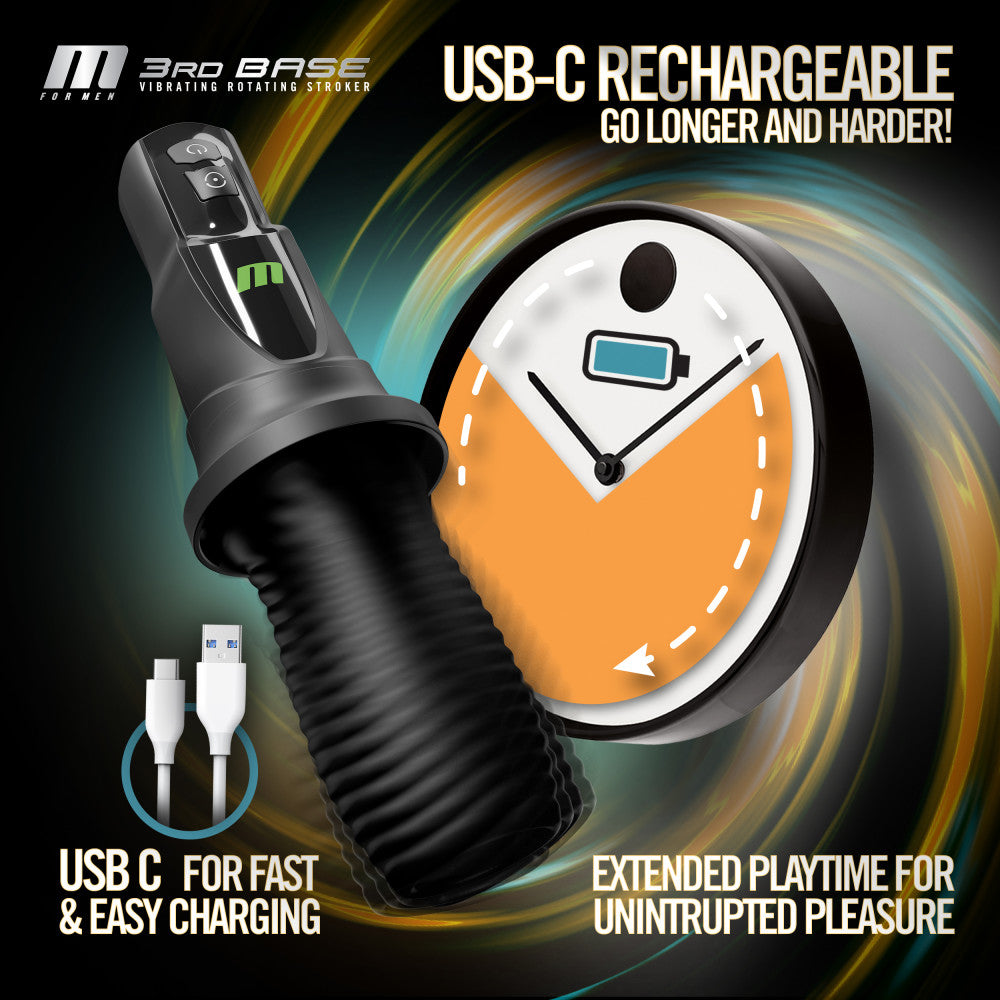 M For Men 3rd Base Oral Stroker Black Ergonomic Handle > Sex Toys For Men > Masturbators > Vibrating