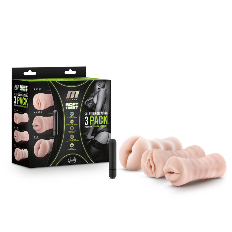 M for Men 3-Pack Self-Lubricating Vibrating Stroker Sleeves > Sex Toys For Men > Masturbators > Manual